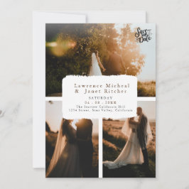 Modern svart överdrivet 3 foto minimalistisk inbju spara datumet