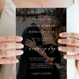 Modern svart övertäckning 2 foton bröllop inbjudningar