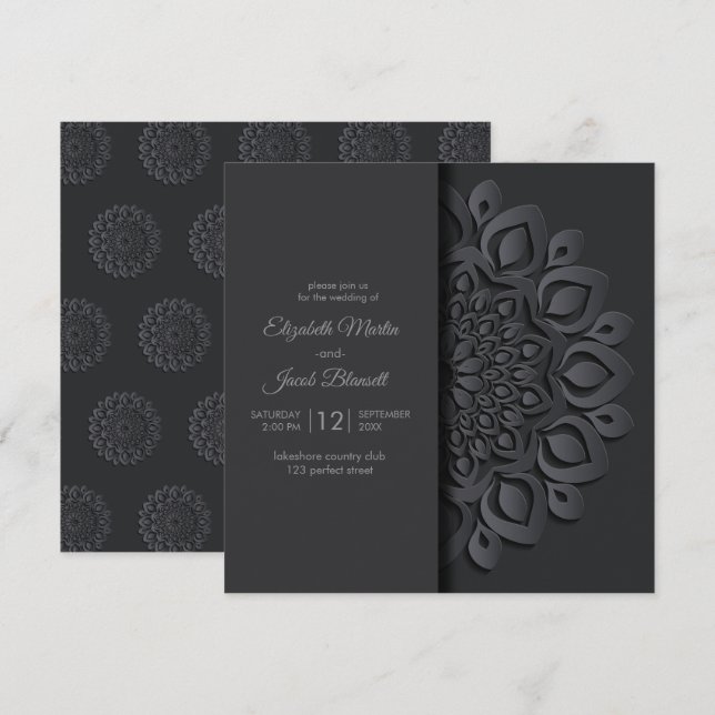 Modern svart Papper nedskärning i Mandala Peekaboo Inbjudningar (Fram/baksida)