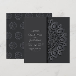 Modern svart Papper nedskärning i Mandala Peekaboo Inbjudningar