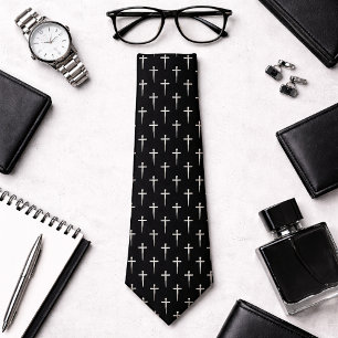 Modern svart pastor halsduk med tre spikars kors slips