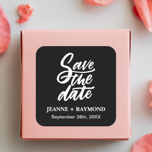 Modern svart penselförsedd "Save the Date" bröllop Fyrkantigt Klistermärke
