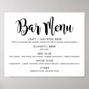 Modern svart penselskrift vigsel Bar Meny Poster