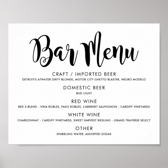 Modern svart penselskrift vigsel Bar Meny Poster (Framsidan)