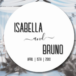 Modern, svart Personlig Snyggt Bröllop Runt Klistermärke