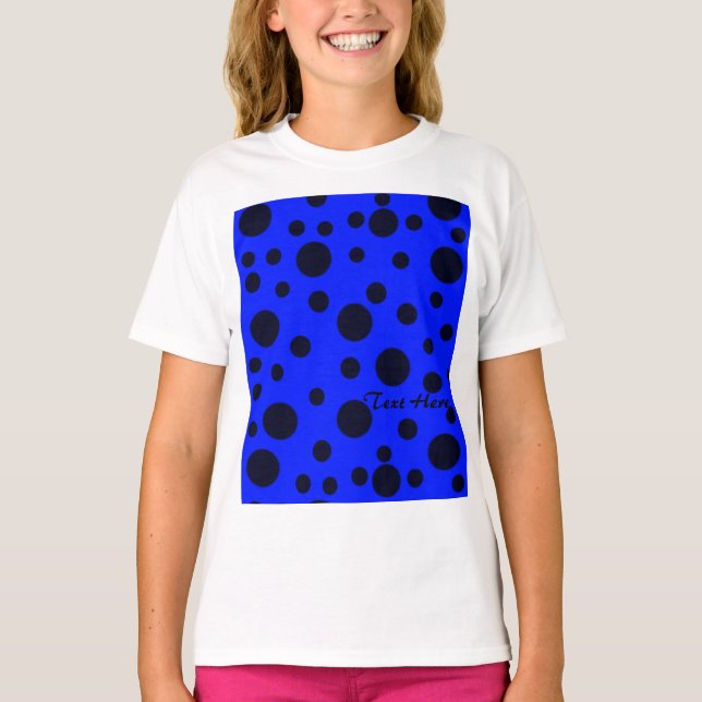 Modern, svart prickprick på blå mönster t shirt (Framsida)