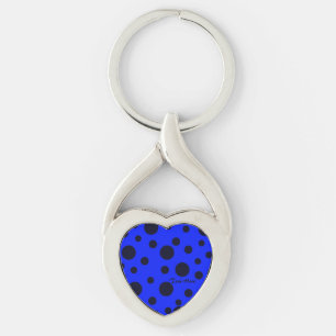 Modern, svart prickprick på blå mönster twisted heart silverfärgad nyckelring