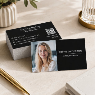Modern Svart Professionell Foto QR-kod Visitkort