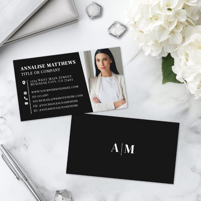 Modern Svart Professionell Foto Visitkort (Modern Black Professional Photo Business Card )
