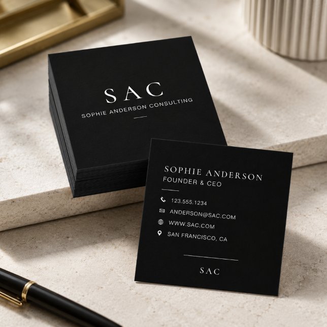 Modern svart professionell konsult fyrkantigt visitkort (Modern Black Professional Consultant Square Business Card)