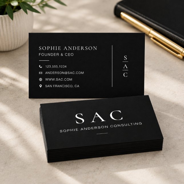 Modern svart professionell konsult visitkort (Modern Black Professional Consultant Business Card)
