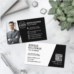 Modern Svart Professionell QR-kod Foto Logotyp Visitkort