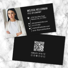 Modern Svart Professionell QR-kod Foto Visitkort