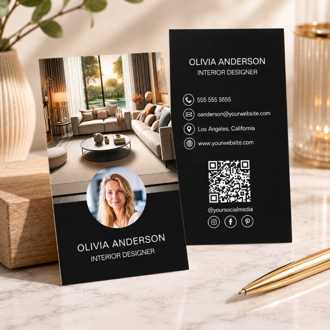 Modern Svart Professionell QR-kod Visitkort (Modern Black Professional QR Code Business Card)