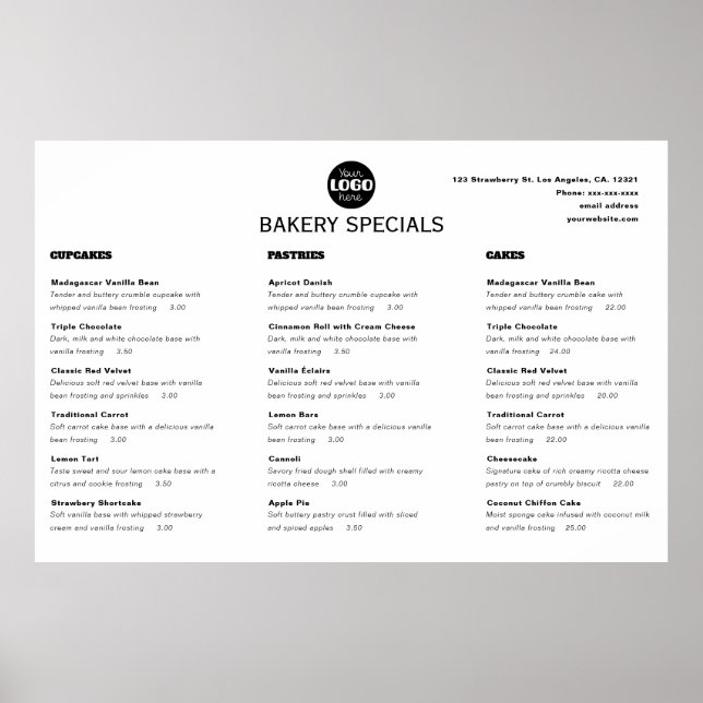 Modern Svart Professionell Restaurang Logotyp Meny Poster (Framsidan)