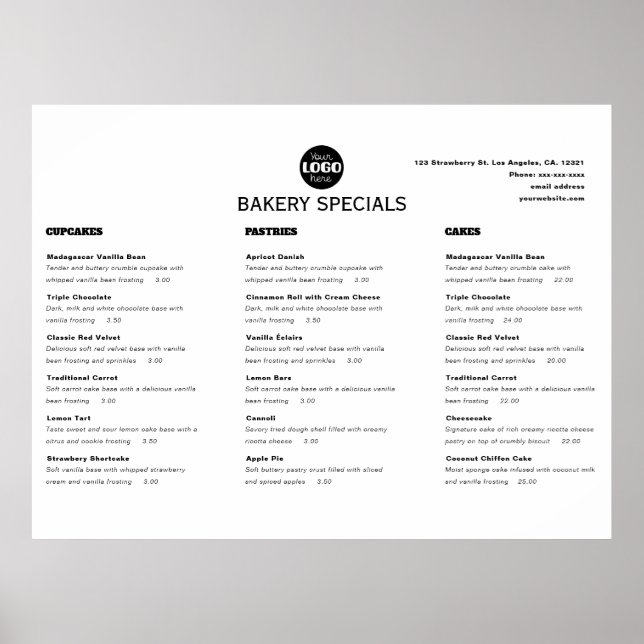 Modern Svart Professionell Restaurang Logotyp Meny Poster (Framsidan)