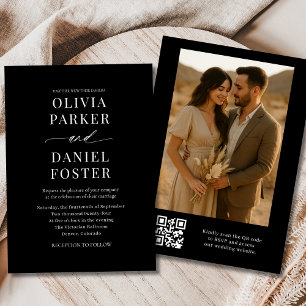 Modern svart QR-Elegant Foto Bröllop Inbjudningar