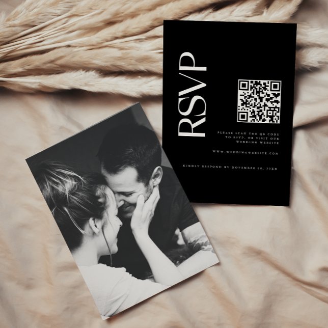 Modern svart QR-kod bröllopsfoto OSA Kort (Skapare uppladdad)