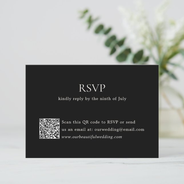 Modern svart QR-kod Elegant bröllop OSA Kort (Stående Fram)
