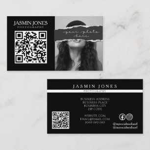 Modern svart QR-kod fotofråtkort Visitkort