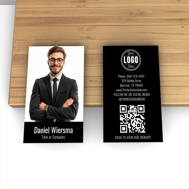 Modern Svart QR-kod Minimalistisk Visitkort (Skapare uppladdad)