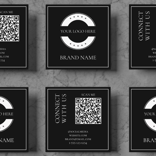 Modern svart QR-kodskannerbar fet Professionell Fyrkantigt Visitkort (Modern Black QR Code Scannable Bold Professional Square Business Card)