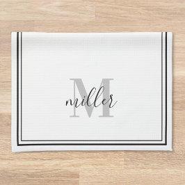 Modern svart ram familjemonogram kökshandduk