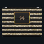 Modern svart rand-monogram namn i glitter guld iPad pro skydd<br><div class="desc">Modern glitter Ipad-vän för fodral. Svart rand på gyllene bakgrund och monogram och namn.</div>
