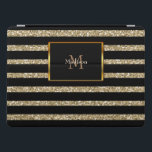 Modern svart rand-monogram namn i glitter guld iPad pro skydd<br><div class="desc">Modern glitter Ipad-vän för fodral. Svart rand på gyllene bakgrund och monogram och namn.</div>