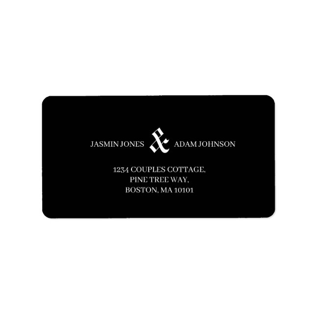 Modern Svart Redaktionell Monogram Bröllop Adressetikett (Framsidan)