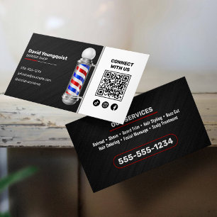 Modern Svart Röd Barberarstolpe Kontakta oss Visitkort