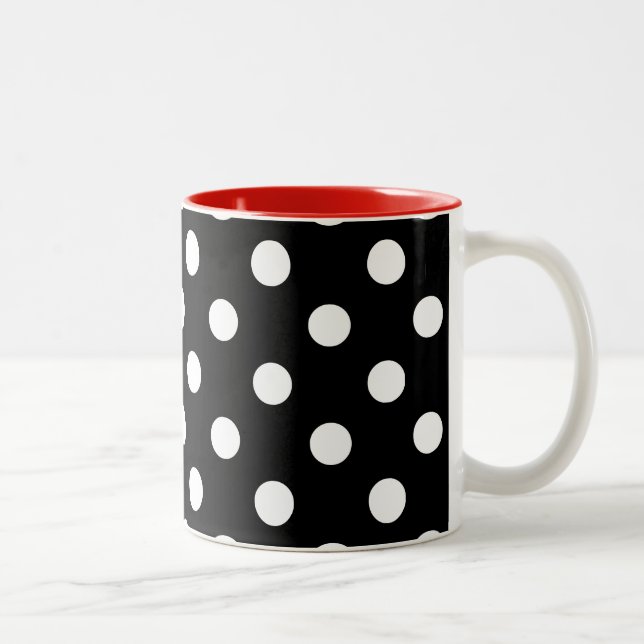 Modern svart röd vitpolka dots Två-Tonad mugg (Höger)
