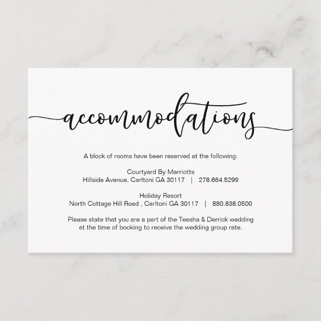 Modern svart romantiskt typsnitt, bostad, hotell tilläggskort (Framsida)