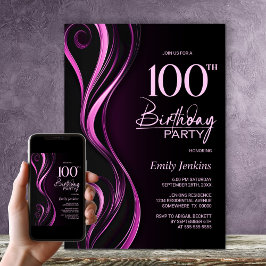 Modern svart Rosa 100:e Födelsedagsfesten Inbjudningar