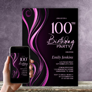 Modern svart Rosa 100:e Födelsedagsfesten Inbjudningar
