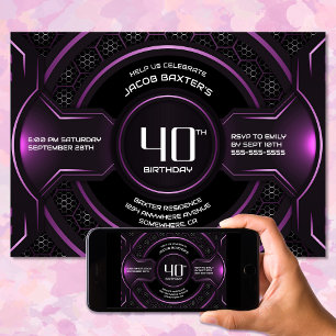 Modern svart Rosa, 40:e födelsedag Party Inbjudningar