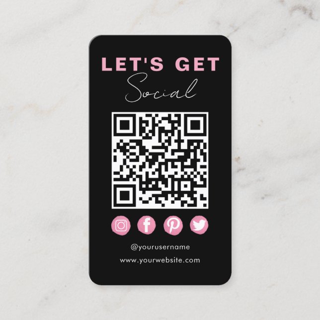 Modern svart Rosa Anslut med USA QR-kod Visitkort (Framsida)