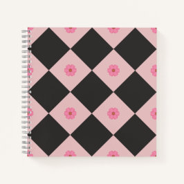 Modern svart & rosa blomstergeometrisk antecknings