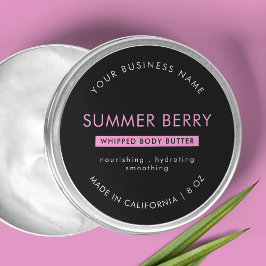 Modern svart & Rosa Body Butter Cosmetic Burk Lid Runt Klistermärke