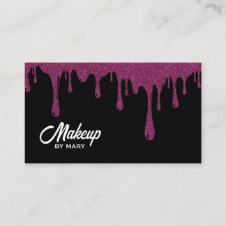 Modern svart & rosa glitter-dropp QR-kod smink Visitkort