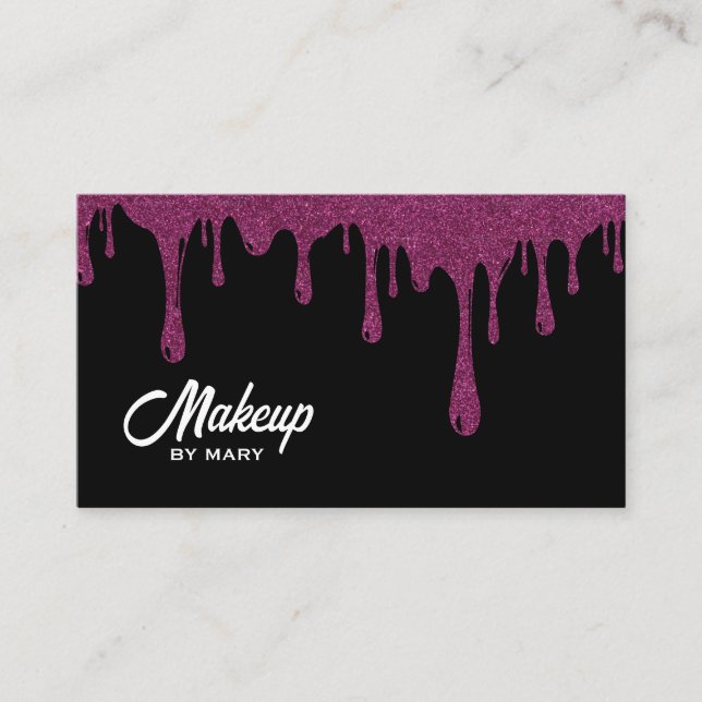 Modern svart & rosa glitter-dropp QR-kod smink Visitkort (Framsida)