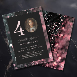 Modern, svart, Rosa, Glitter, Foto, 40. Födelsedag Inbjudningar