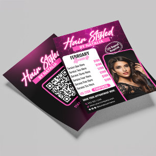 Modern Svart & Rosa Hår Salong Specialbjudning Flygblad