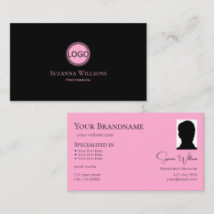 Modern svart Rosa med enkel Logotyp och fotoChic Visitkort