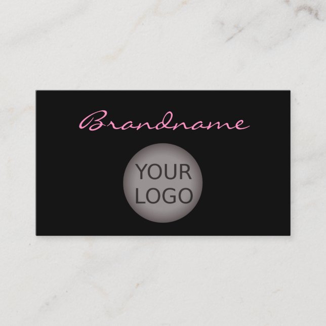 Modern svart Rosa med Logotyp Anpassningsbar Färg Visitkort (Framsida)
