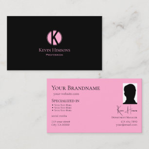 Modern, svart Rosa med Monogram och foto Visitkort