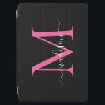 Modern svart Rosa, Monogram Feminine-Snyggt, skrip iPad Air Skydd<br><div class="desc">Modern svart Elegant med ljussken Shock rosa med feminin-Snyggten Girly-skript ipad cover</div>