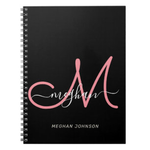 Modern svart, Rosa, monogrammed Anteckningsbok