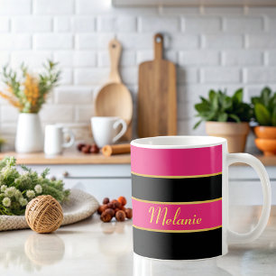 Modern svart, rosa mönster med namn kaffemugg