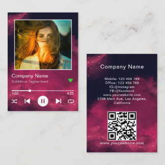 Modern svart rosa QR-kod musikspelare sång foto Visitkort